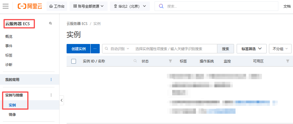 阿里云 ECS 实例列表中的公网 IP